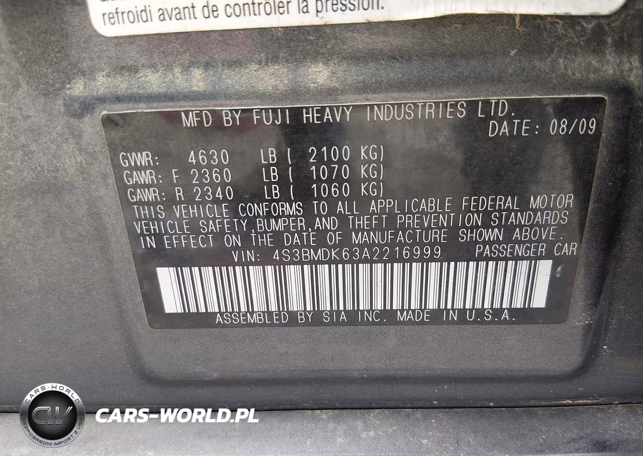 2010 Subaru Legacy 3.6R Limited VIN:4S3BMDK63A2216999 - 9