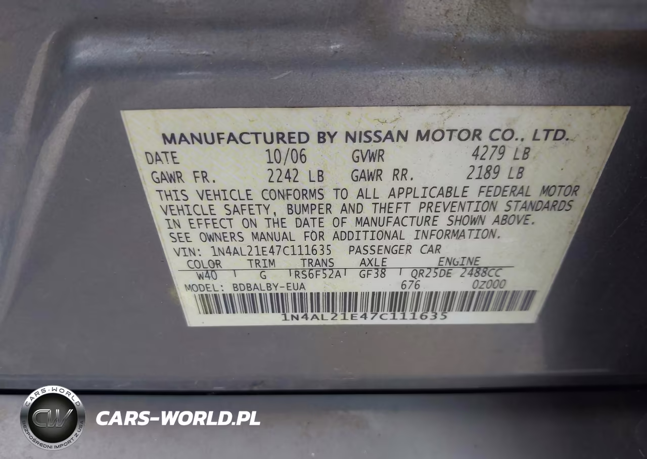 2007 Nissan Altima 2.5 S VIN:1N4AL21E47C111635 - 9