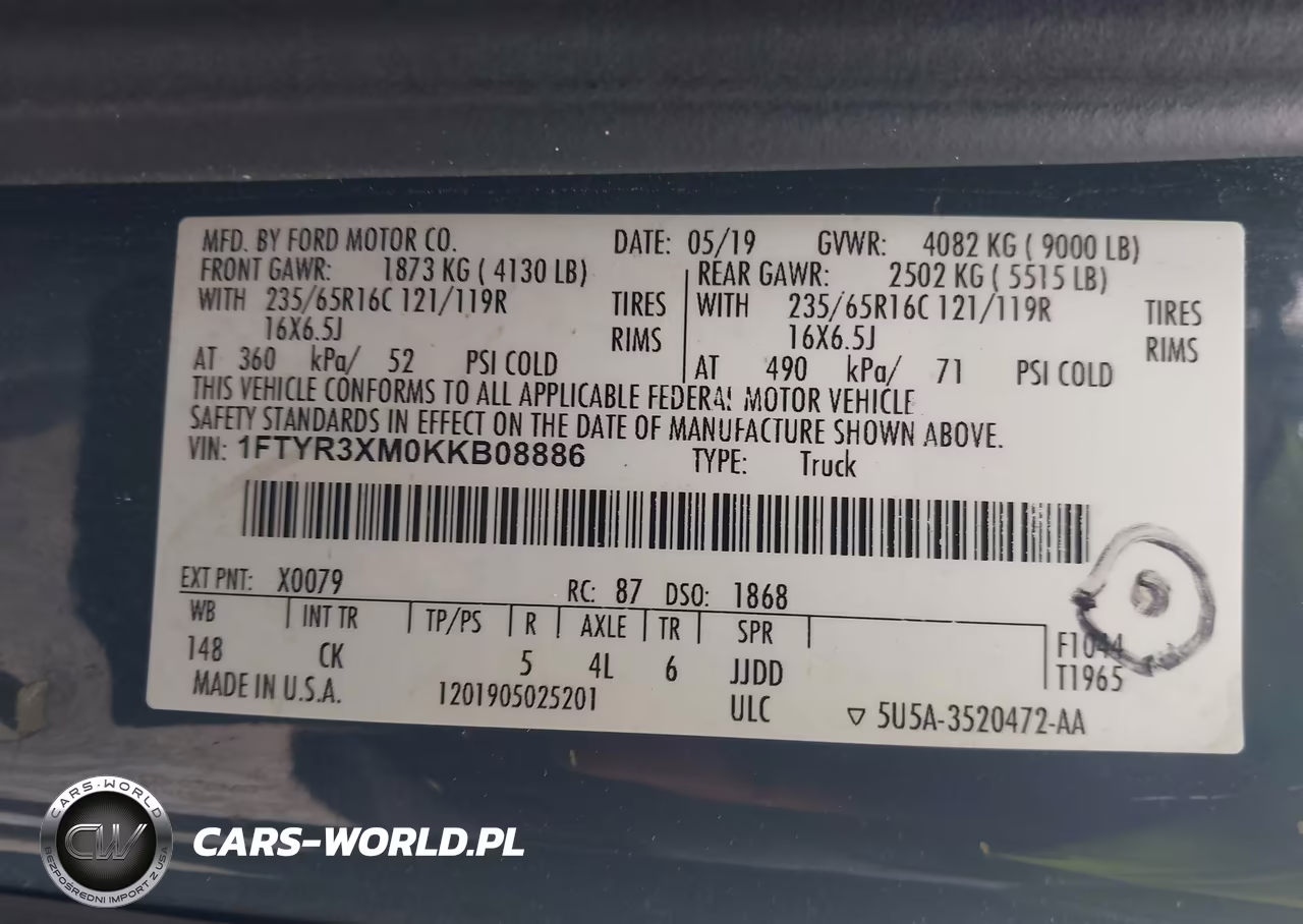 2019 Ford Transit-250 VIN:1FTYR3XM0KKB08886 - 9