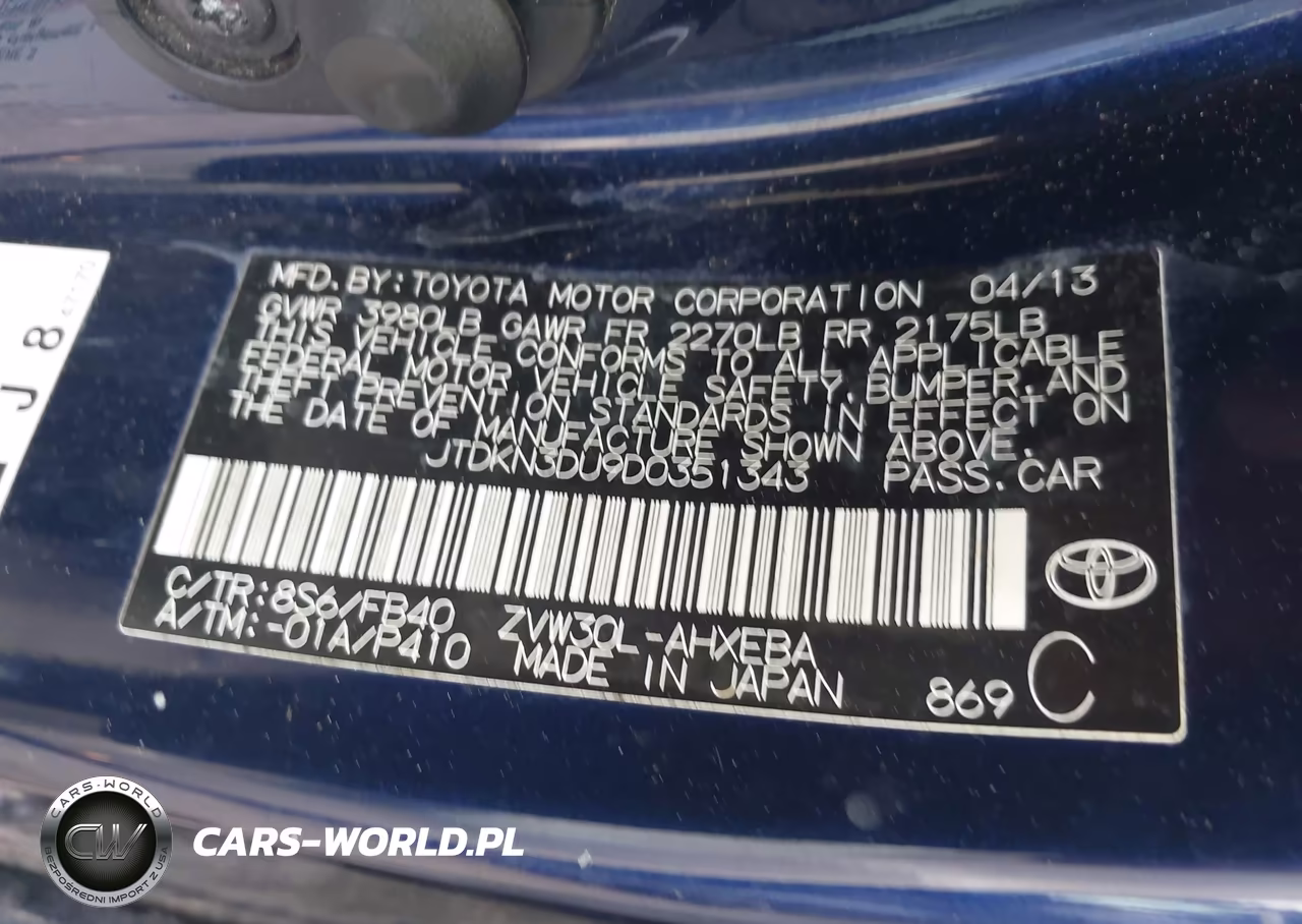 2013 Toyota Prius Two VIN:JTDKN3DU9D0351343 - 9