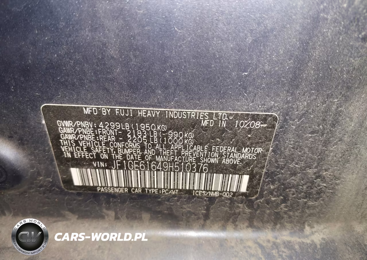 2009 Subaru Impreza 2.5I VIN:JF1GE61649H510376 - 9
