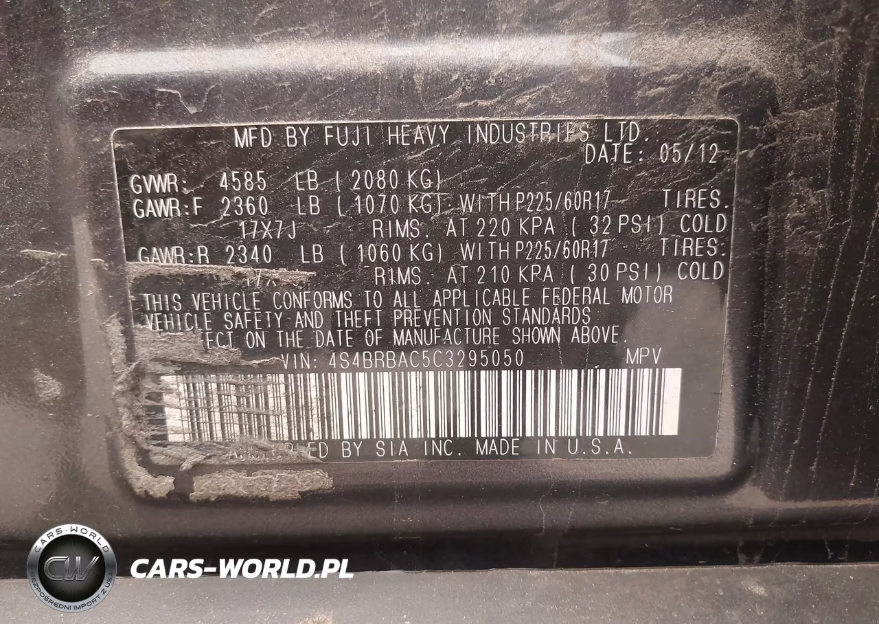 2012 Subaru Outback 2.5I VIN:4S4BRBAC5C3295050 - 9