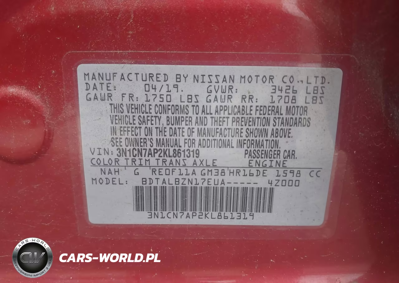 2019 Nissan Versa 1.6 Sv VIN:3N1CN7AP2KL861319 - 9
