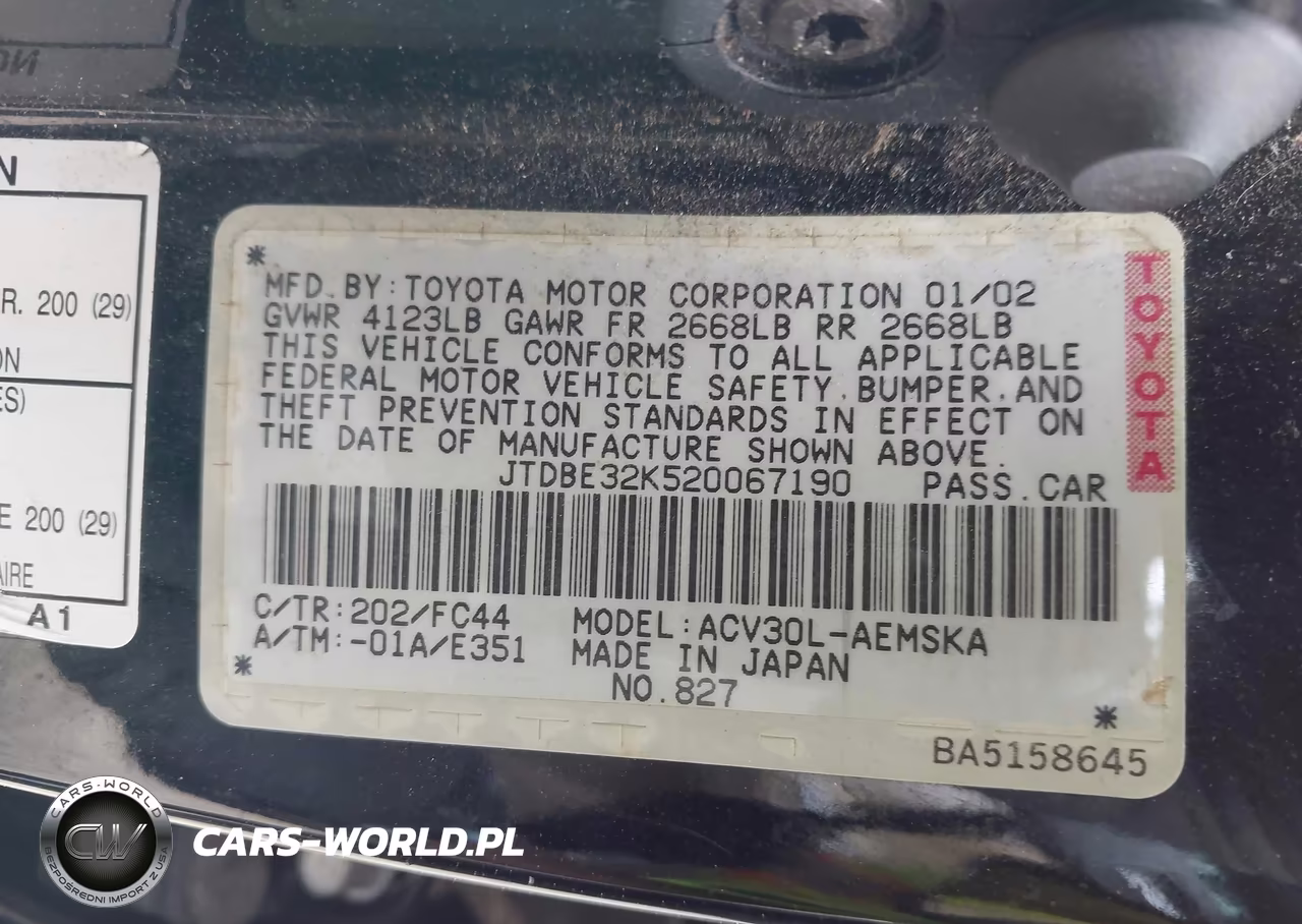 2002 Toyota Camry Se VIN:JTDBE32K520067190 - 9