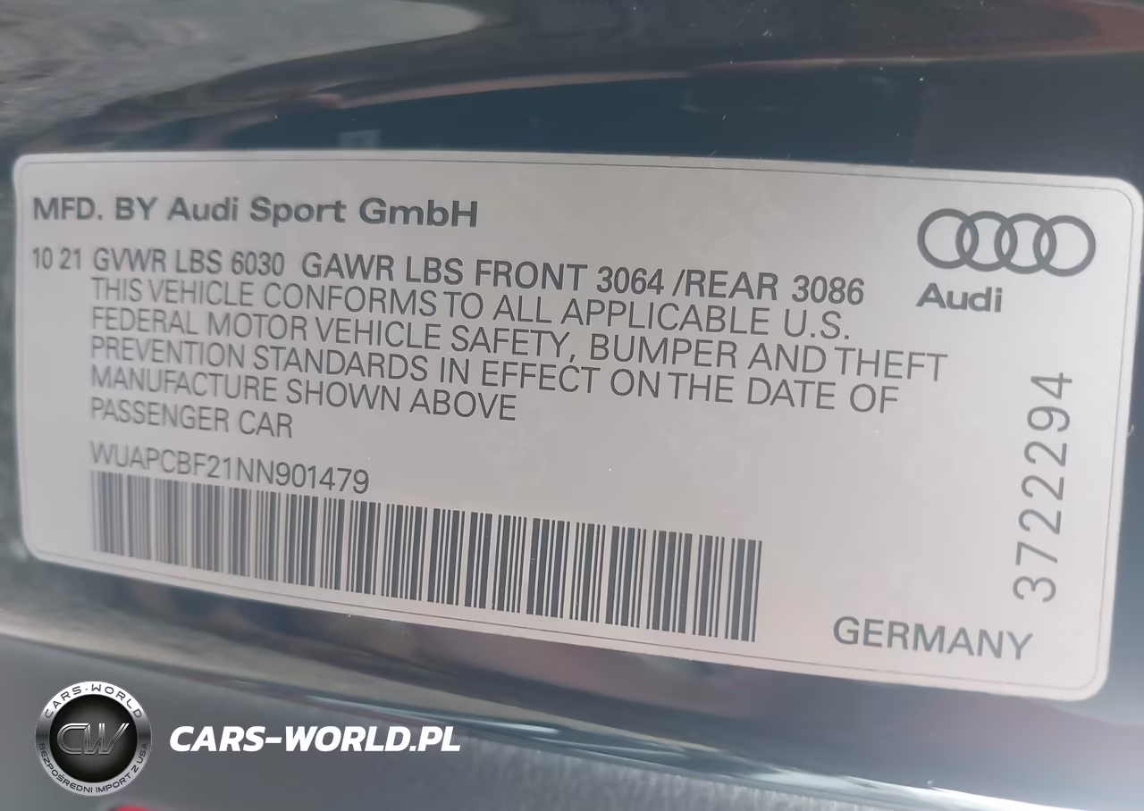 2022 Audi Rs 7 Sportback Tfsi Quattro Tiptronic VIN:WUAPCBF21NN901479 - 9