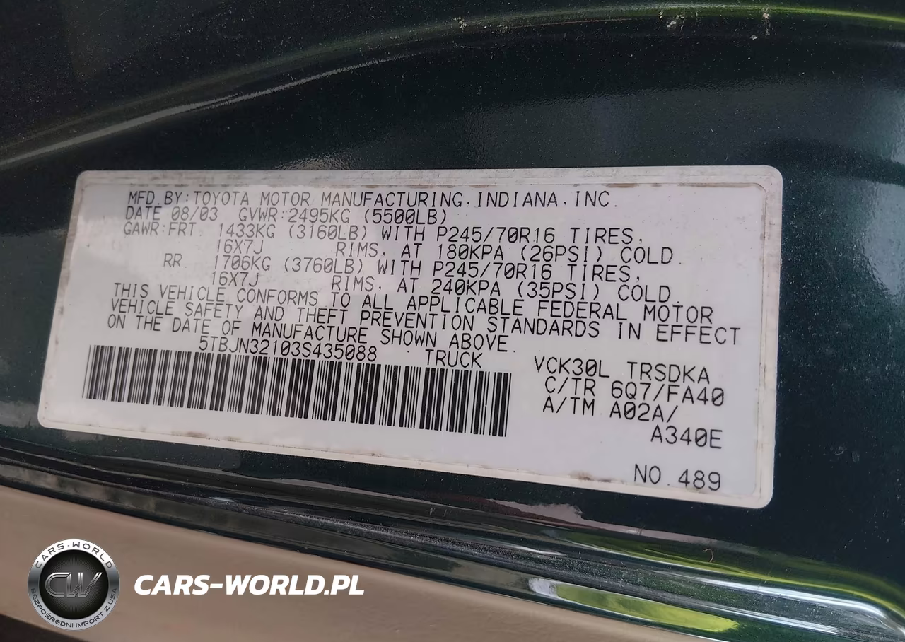 2003 Toyota Tundra VIN:5TBJN32103S435088 - 9