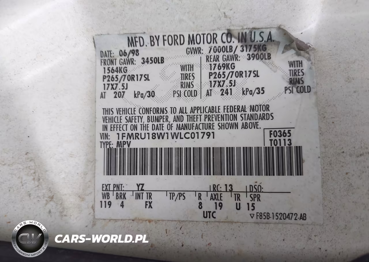 1998 Ford Expedition Eddie Bauer-Xlt VIN:1FMRU18W1WLC01791 - 9