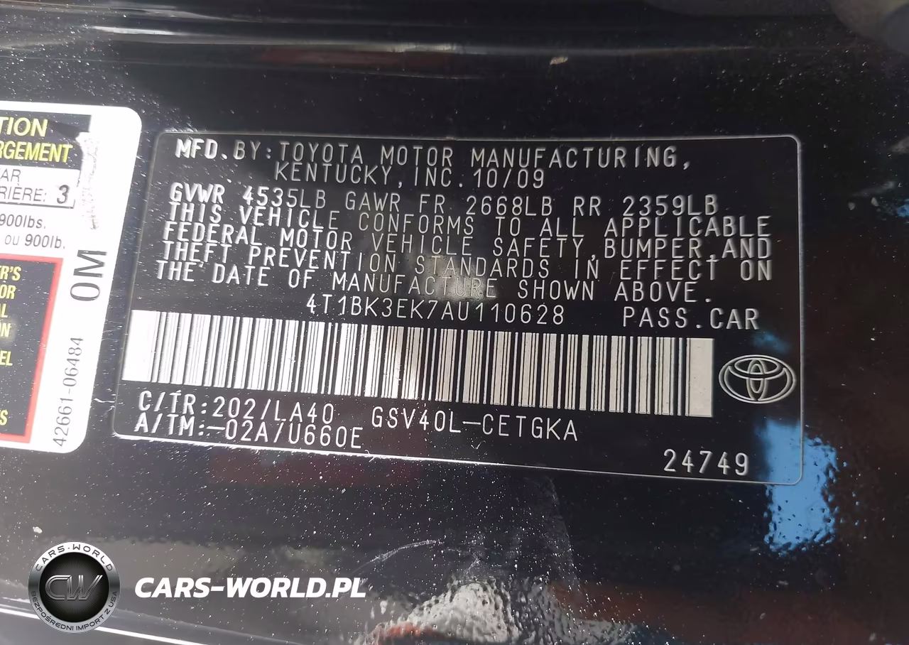 2010 Toyota Camry Xle V6 VIN:4T1BK3EK7AU110628 - 9