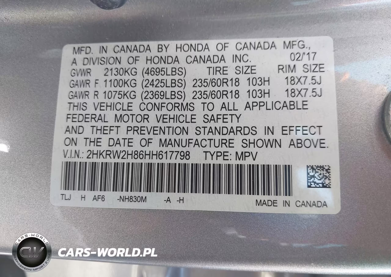 2017 Honda Cr-V Ex-L-Ex-L Navi VIN:2HKRW2H86HH617798 - 9