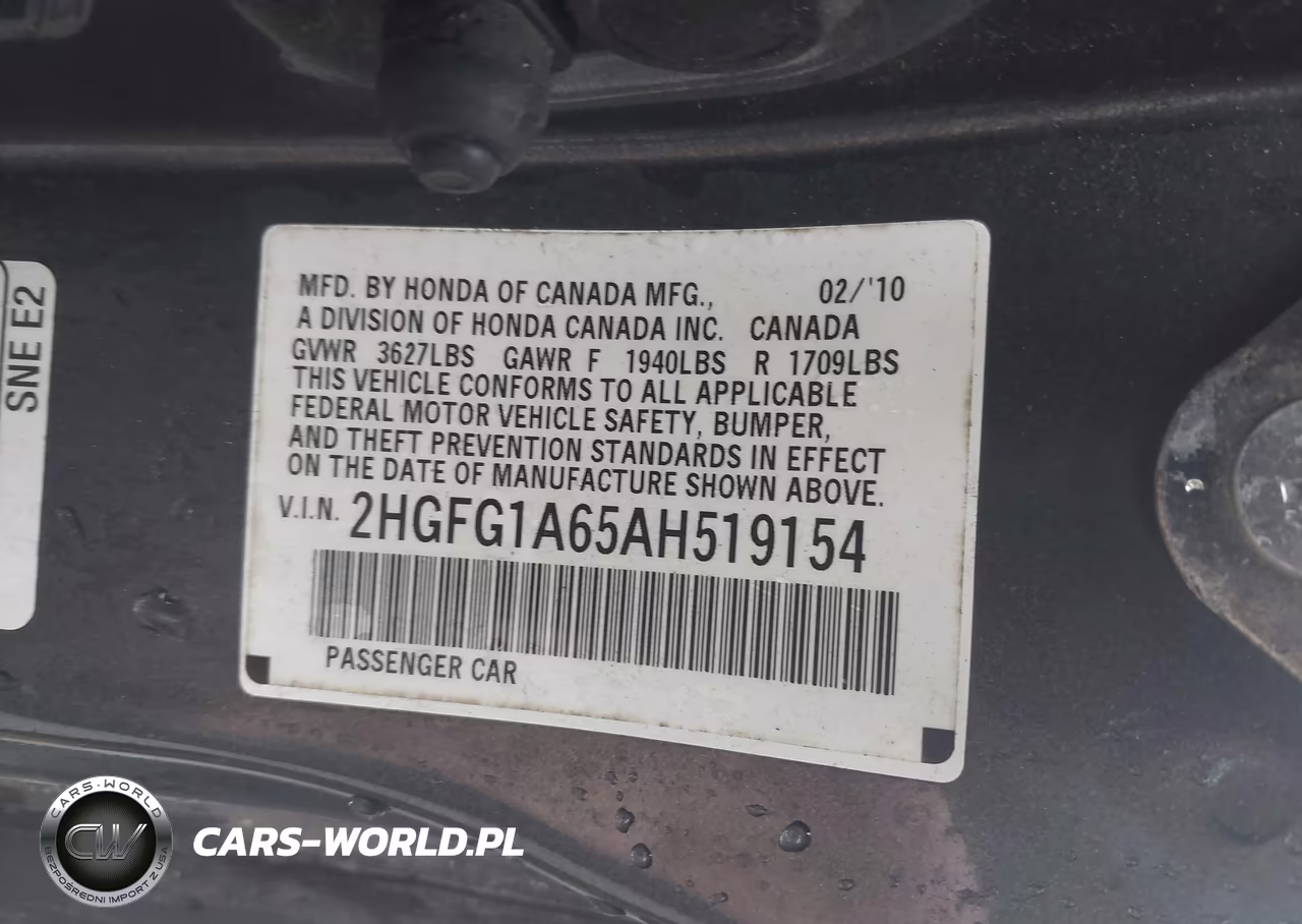 2010 Honda Civic Lx VIN:2HGFG1A65AH519154 - 9