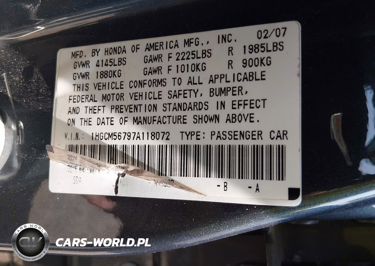 2007 Honda Accord 2.4 Ex VIN:1HGCM56797A118072 - 9