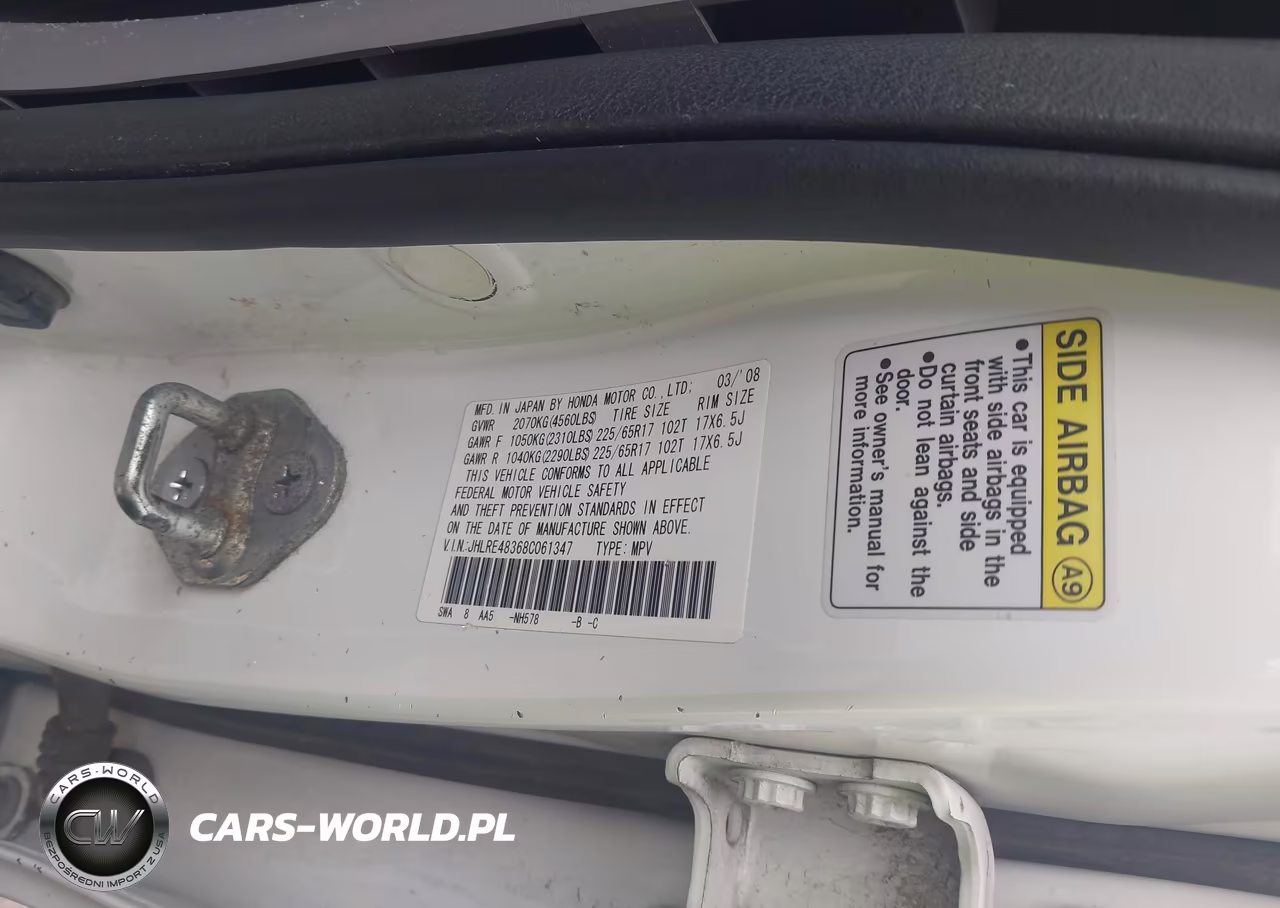 2008 Honda Cr-V Lx VIN:JHLRE48368C061347 - 9
