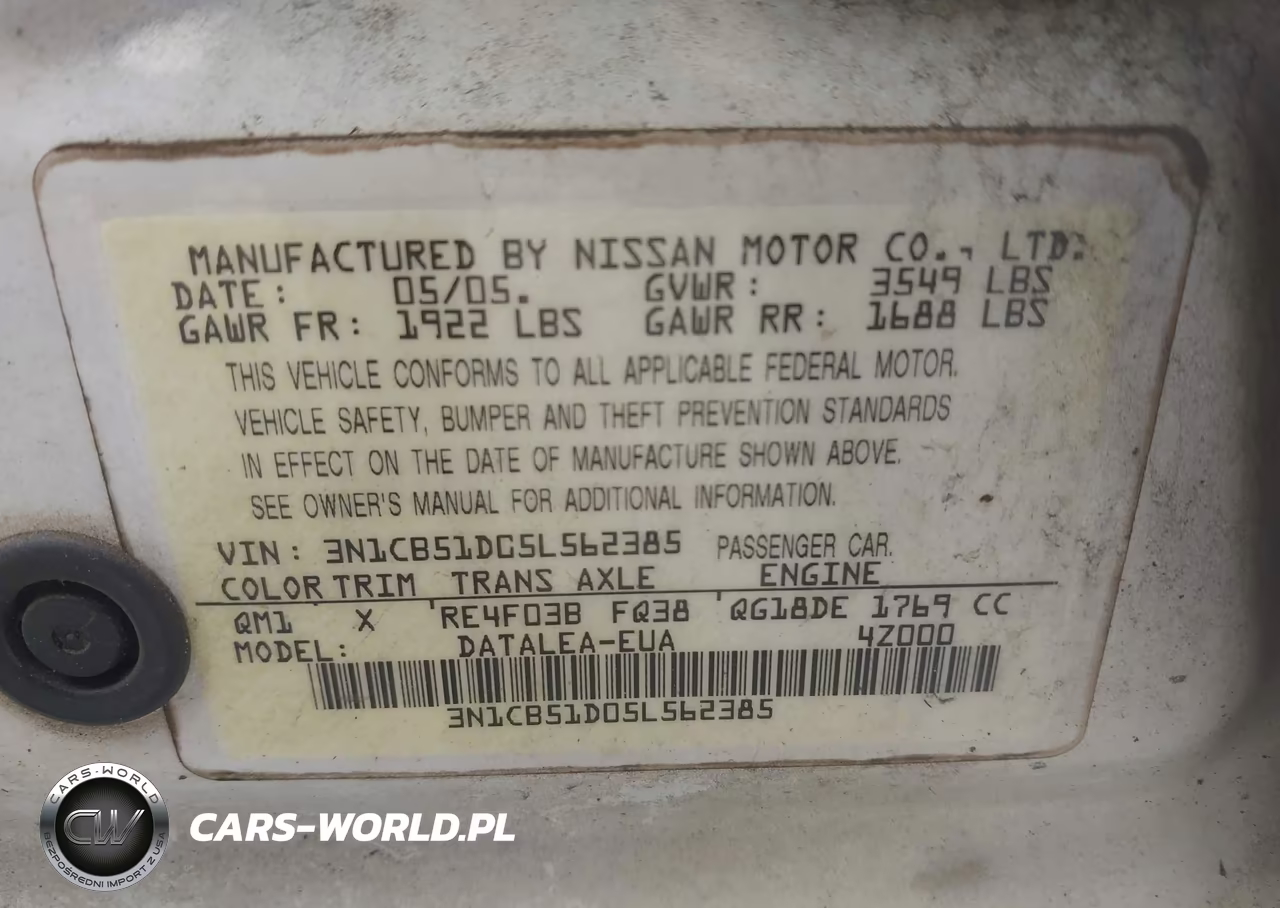 2005 Nissan Sentra 1.8S VIN:3N1CB51D05L562385 - 9