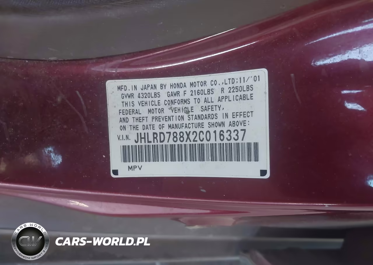 2002 Honda Cr-V Ex VIN:JHLRD788X2C016337 - 9