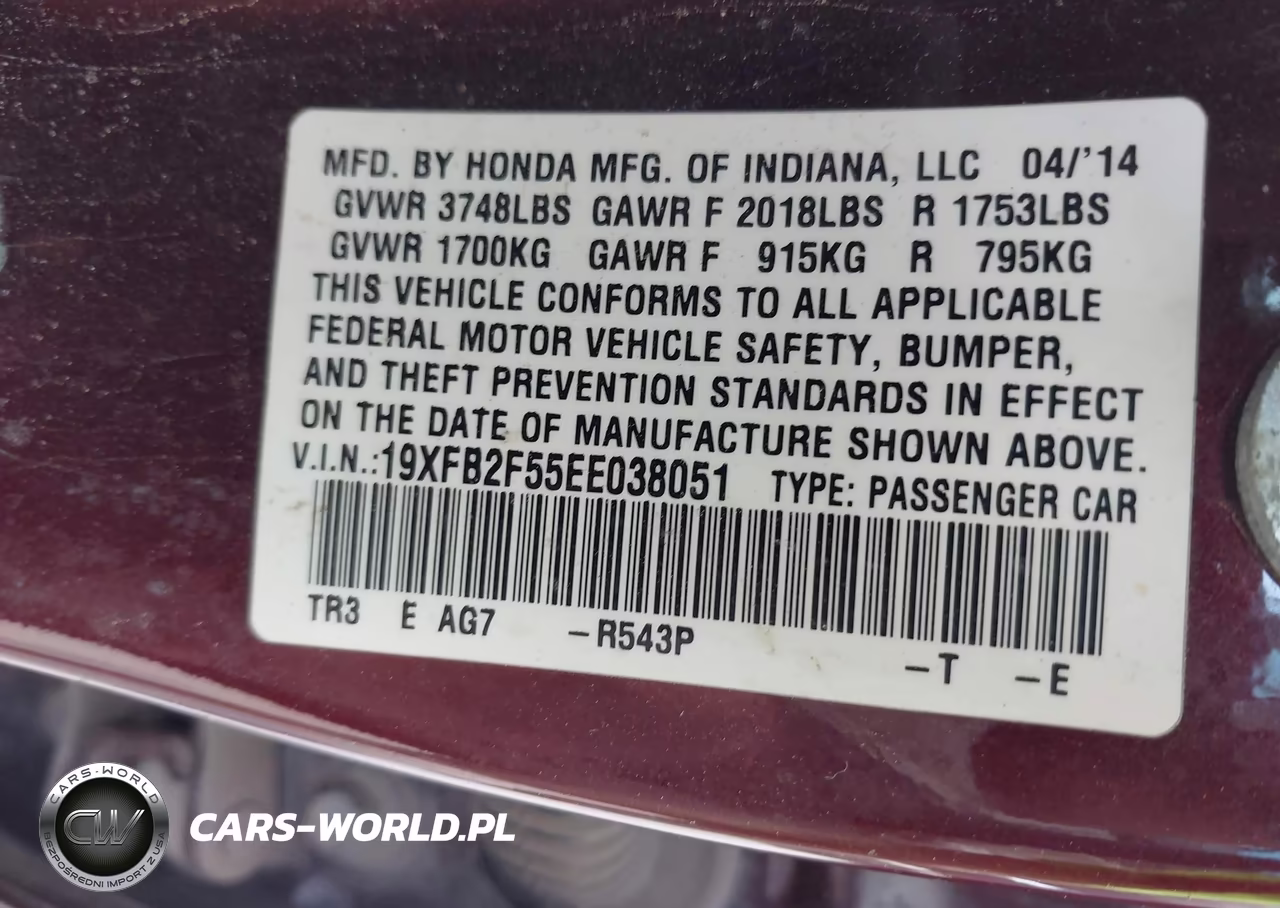 2014 Honda Civic Lx VIN:19XFB2F55EE038051 - 9