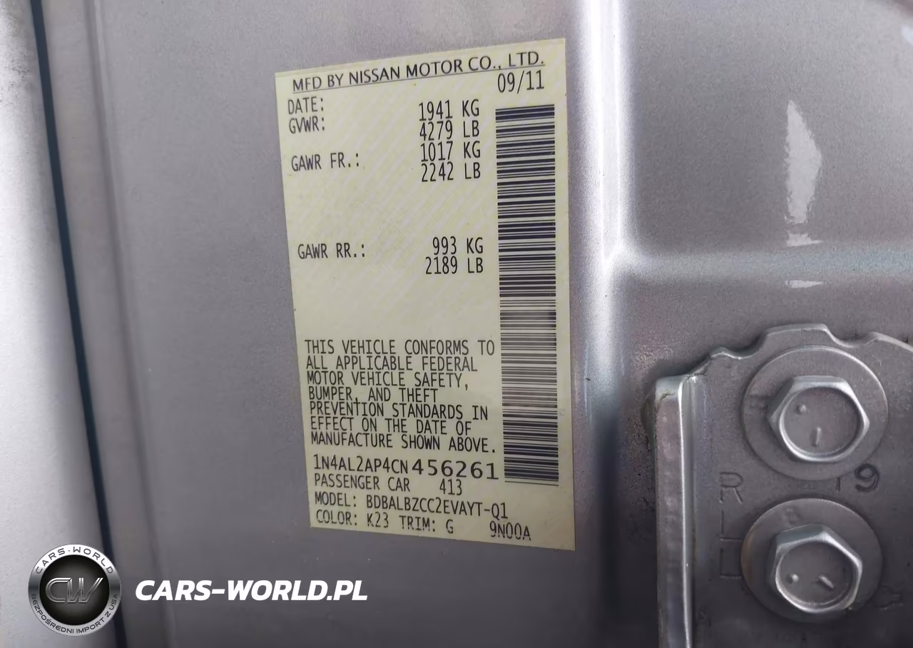 2012 Nissan Altima 2.5 S VIN:1N4AL2AP4CN456261 - 9