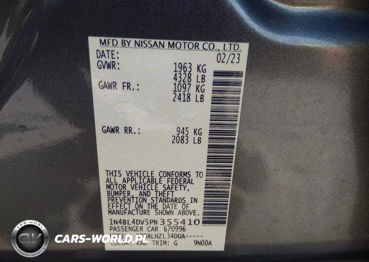 2023 Nissan Altima Sv Fwd VIN:1N4BL4DV5PN355410 - 9
