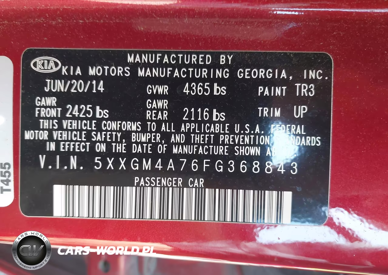 2015 Kia Optima Lx VIN:5XXGM4A76FG368843 - 9