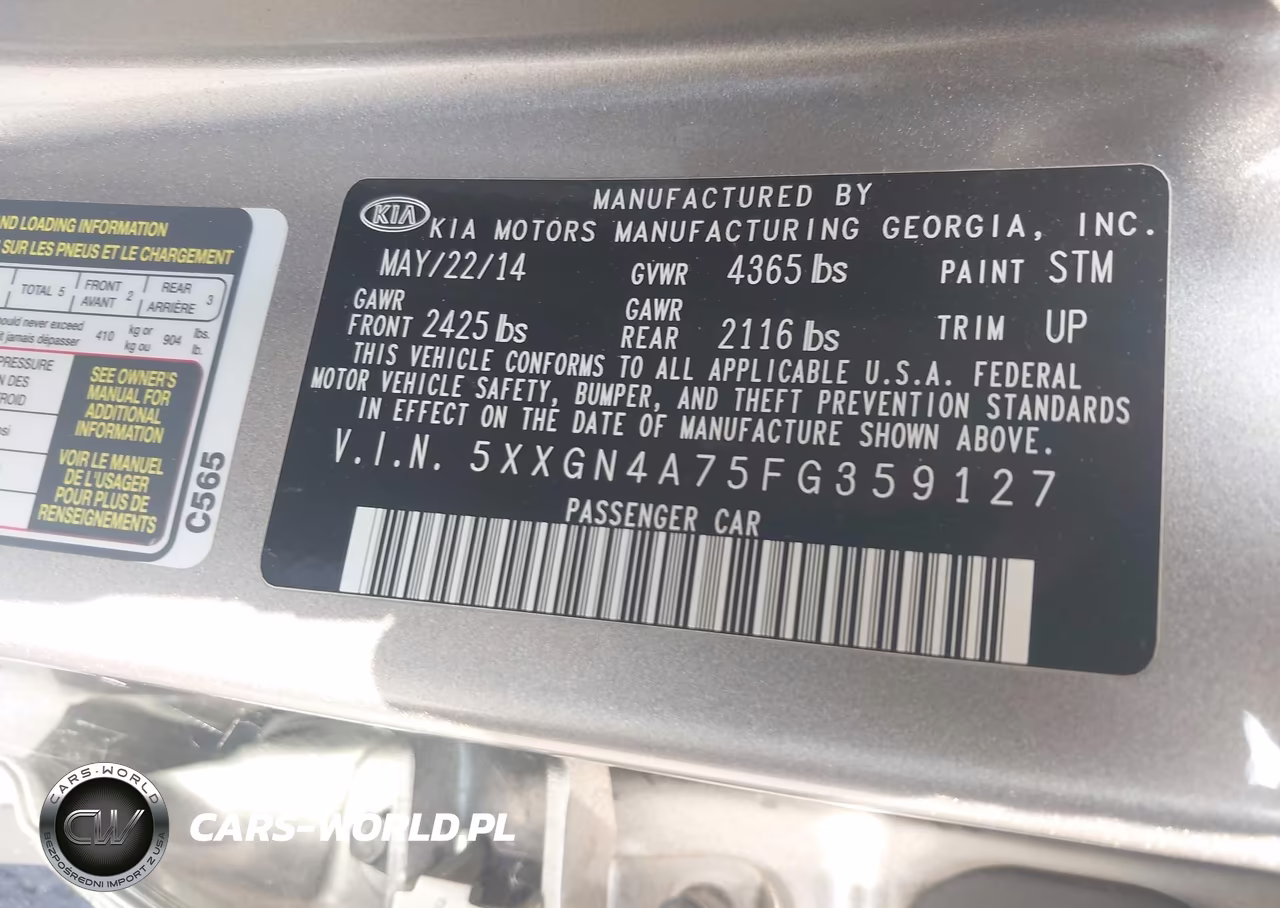 2015 Kia Optima Ex VIN:5XXGN4A75FG359127 - 9