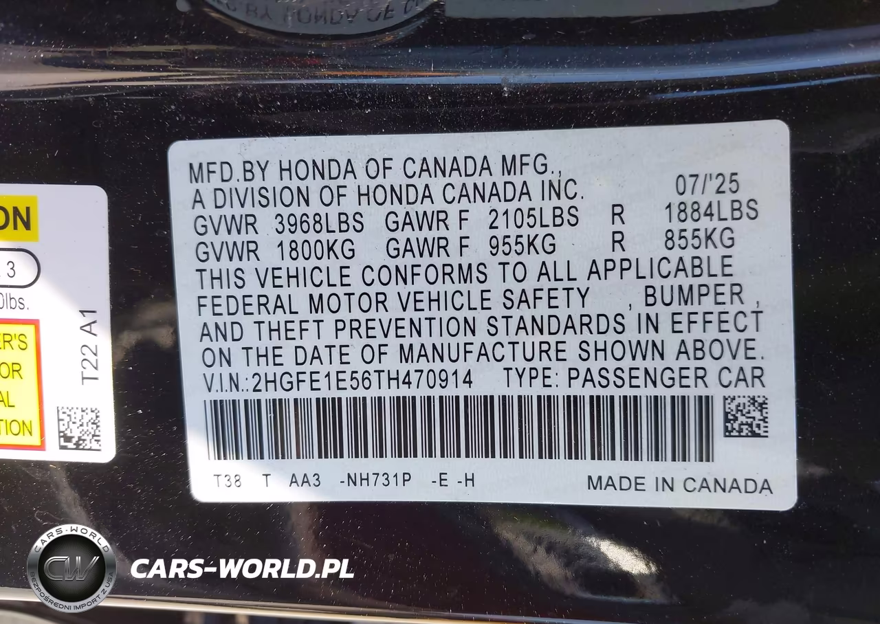2026 Honda Civic Si Sedan VIN:2HGFE1E56TH470914 - 9