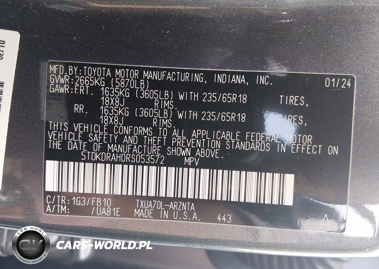 2024 Toyota Highlander Le VIN:5TDKDRAH0RS053572 - 9