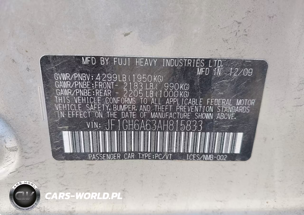 2010 Subaru Impreza 2.5I VIN:JF1GH6A63AH815833 - 9