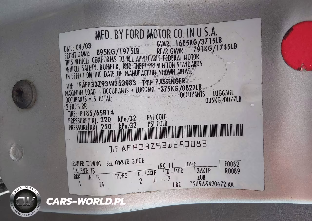 2003 Ford Focus Lx VIN:1FAFP33Z93W253083 - 9