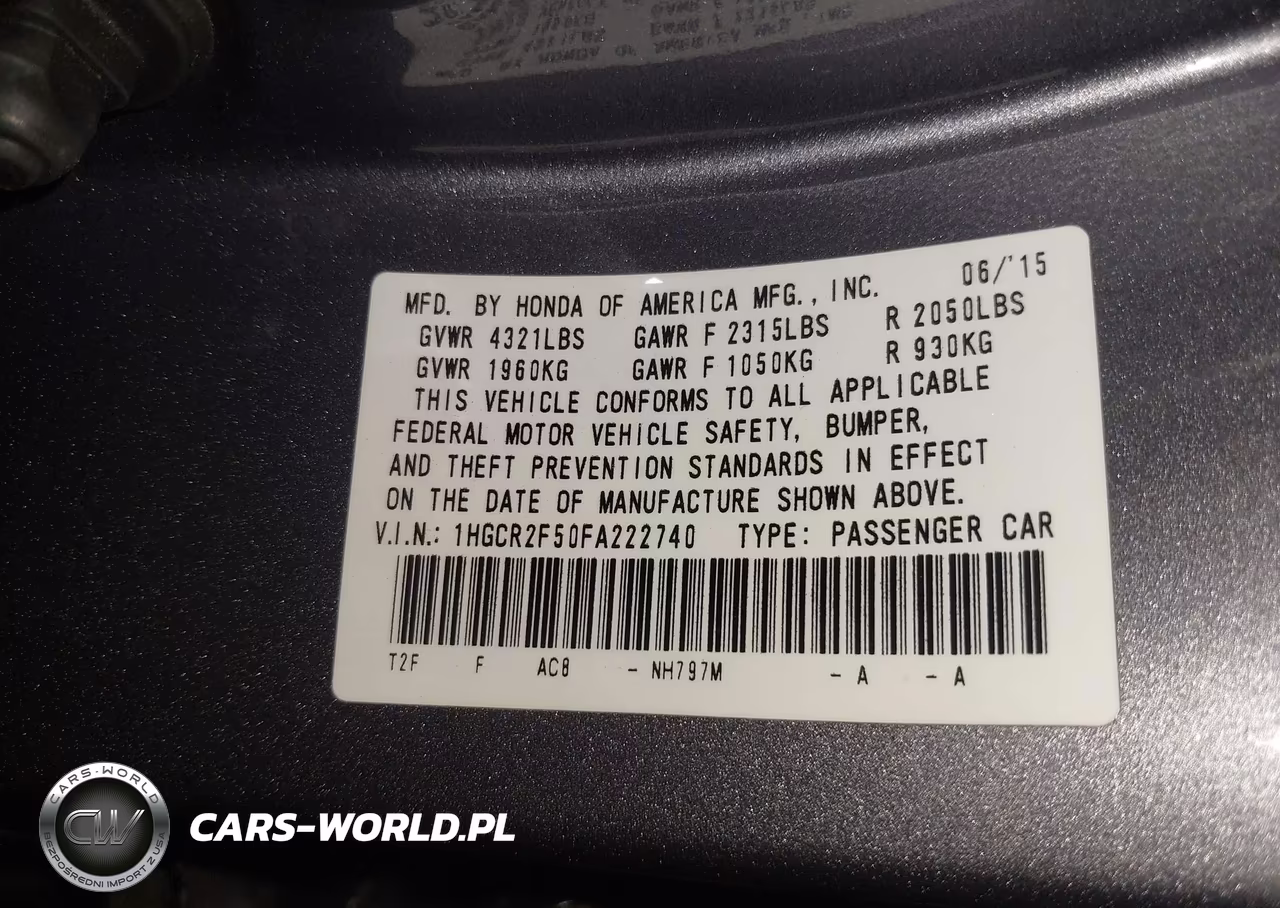 2015 Honda Accord Sport VIN:1HGCR2F50FA222740 - 9