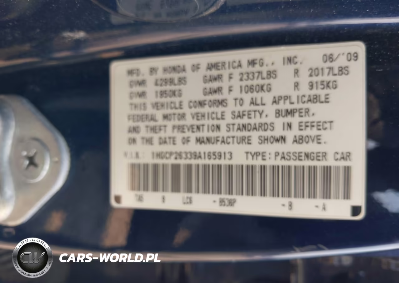 2009 Honda Accord 2.4 Lx VIN:1HGCP26339A165913 - 9