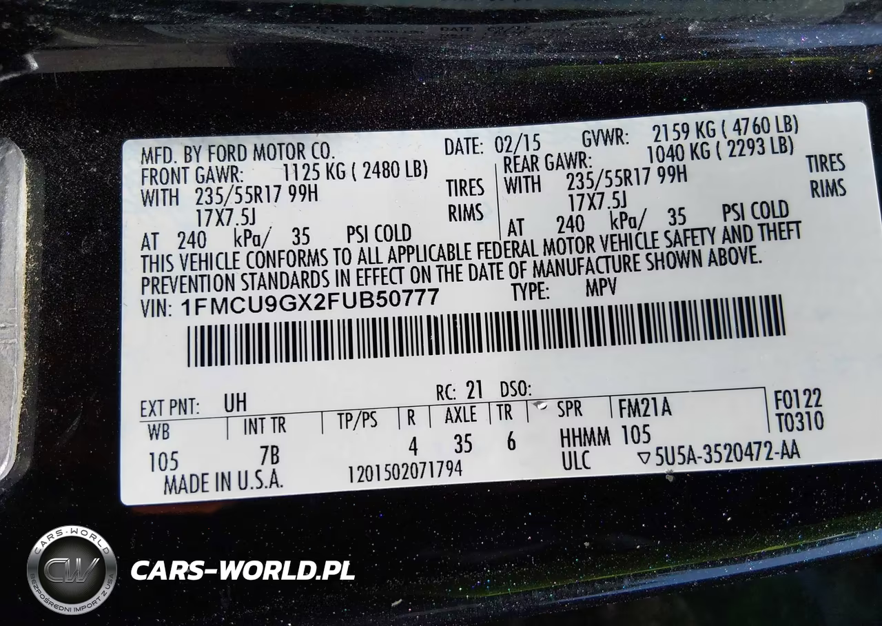 2015 Ford Escape Se VIN:1FMCU9GX2FUB50777 - 9
