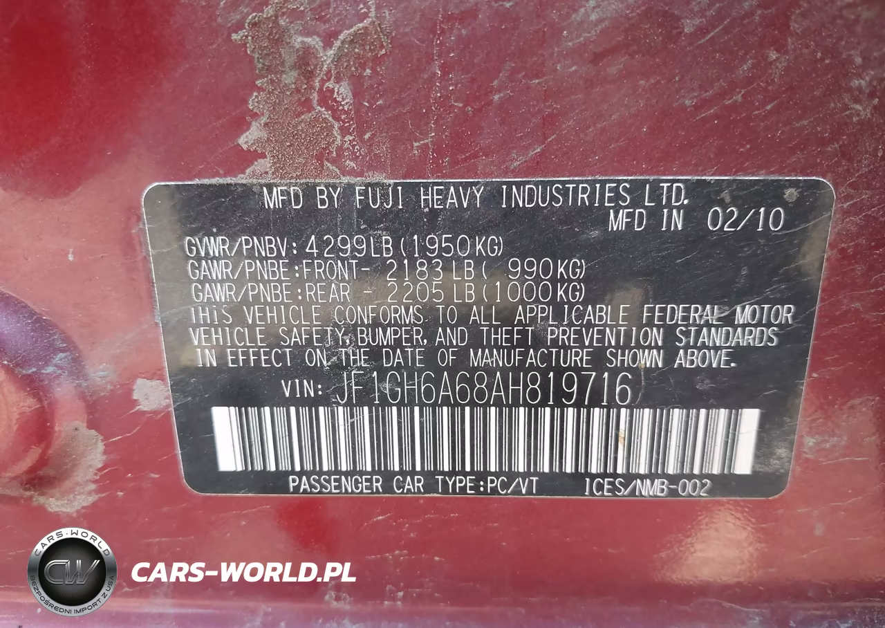 2010 Subaru Impreza 2.5I VIN:JF1GH6A68AH819716 - 9