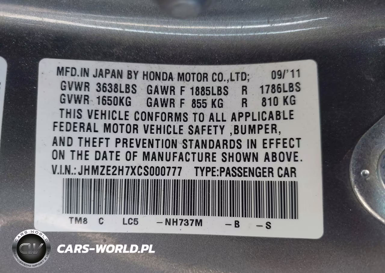 2012 Honda Insight Ex VIN:JHMZE2H7XCS000777 - 9