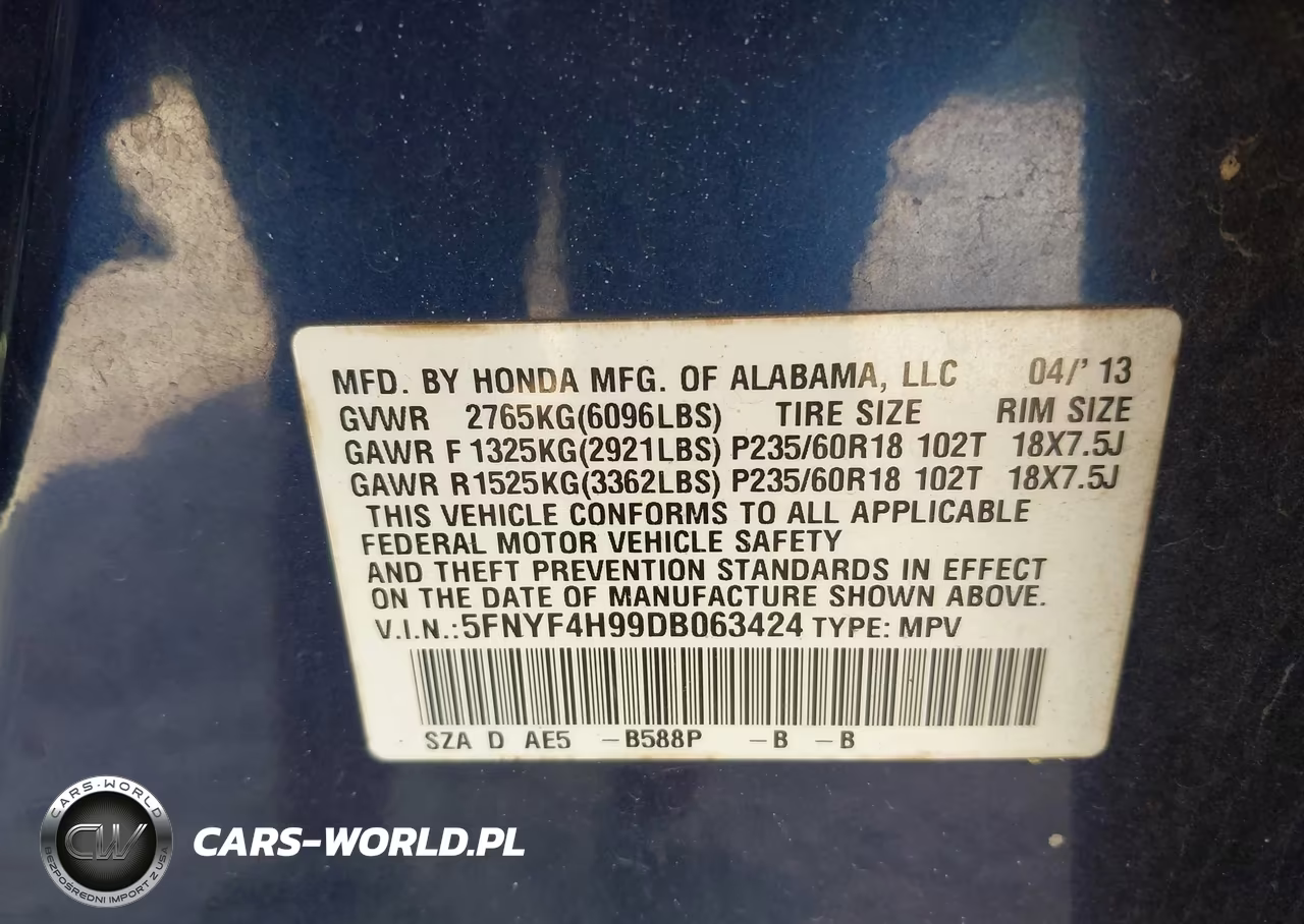 2013 Honda Pilot Touring VIN:5FNYF4H99DB063424 - 9