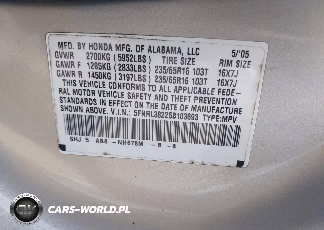 2005 Honda Odyssey Lx VIN:5FNRL38225B103693 - 9