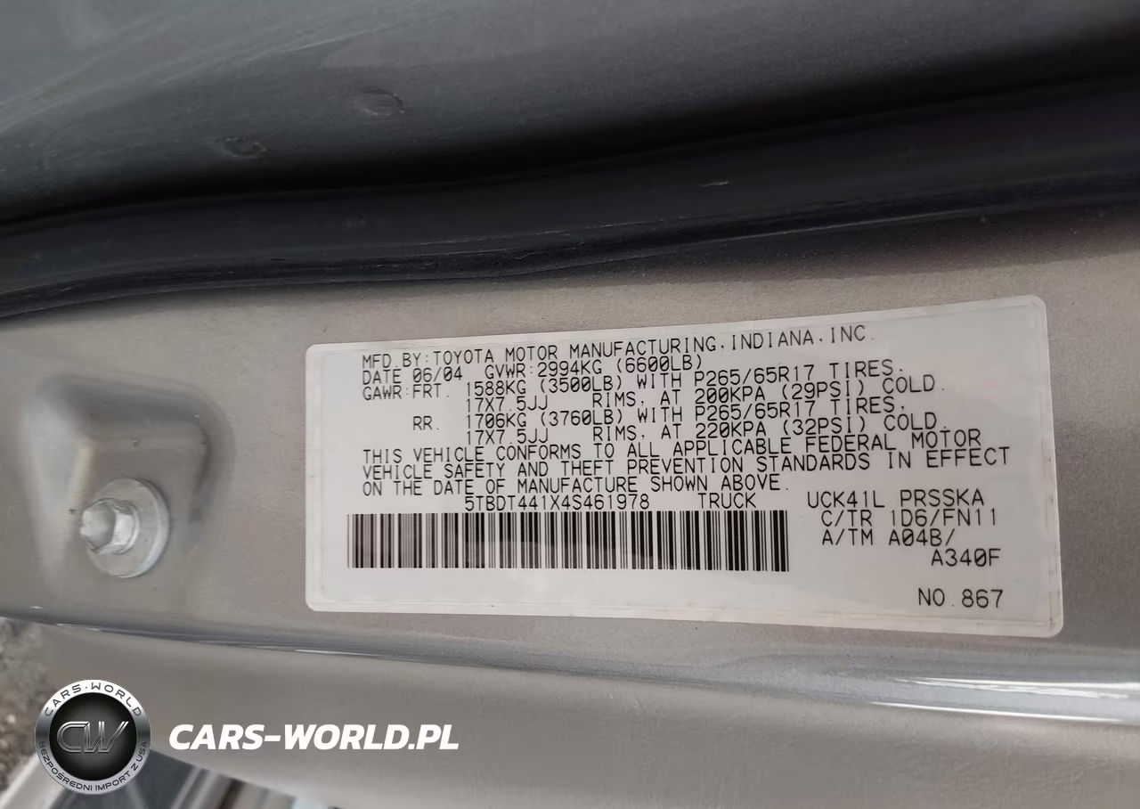 2004 Toyota Tundra Sr5 V8 VIN:5TBDT441X4S461978 - 9