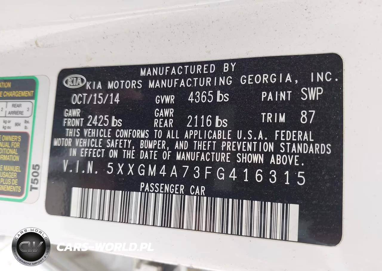 2015 Kia Optima Lx VIN:5XXGM4A73FG416315 - 9