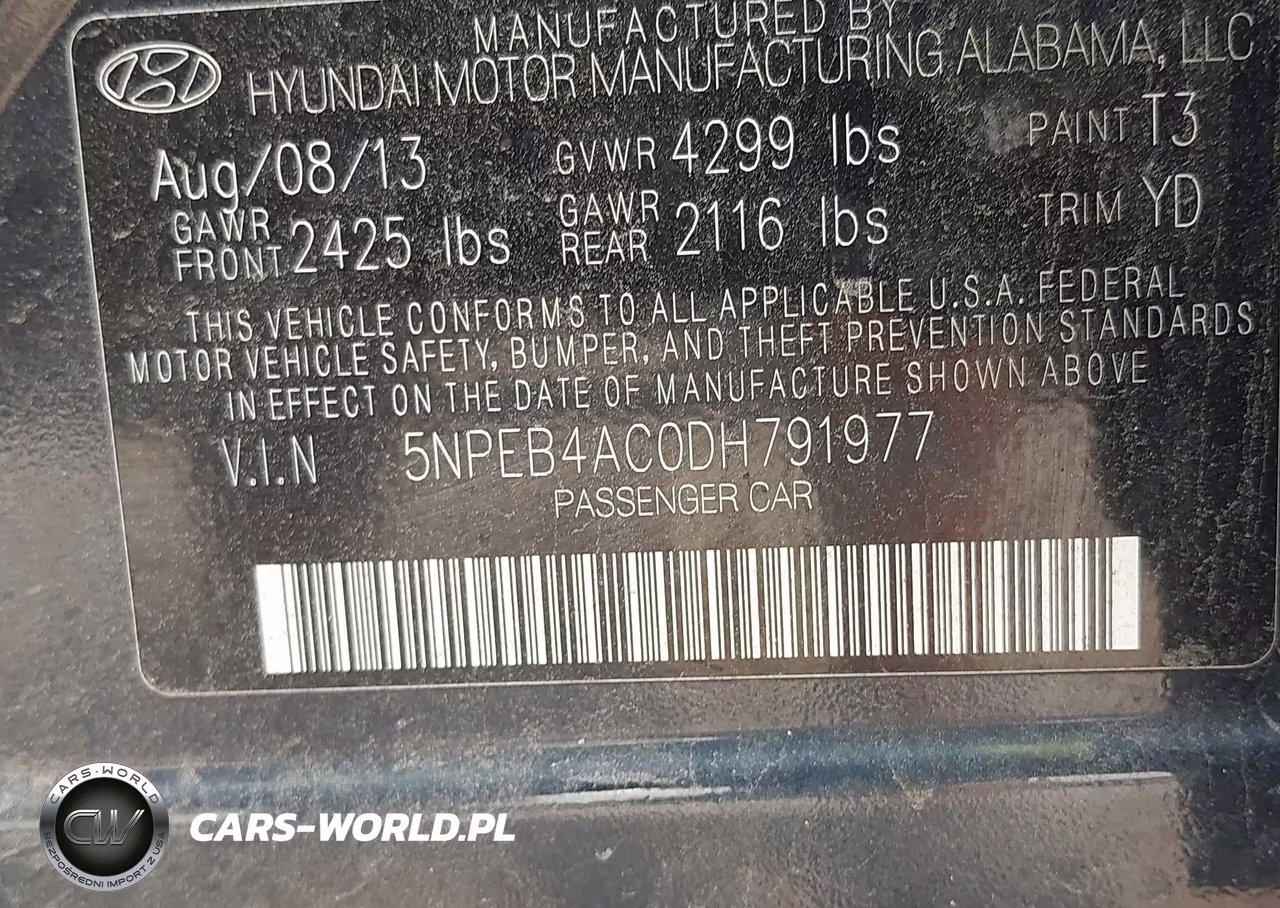 2013 Hyundai Sonata Gls VIN:5NPEB4AC0DH791977 - 9