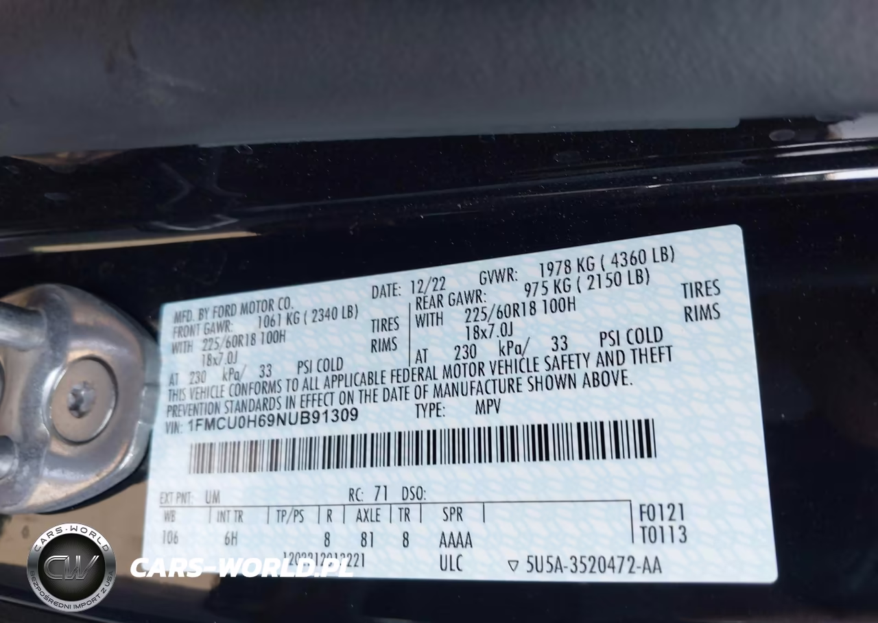 2022 Ford Escape Sel VIN:1FMCU0H69NUB91309 - 9