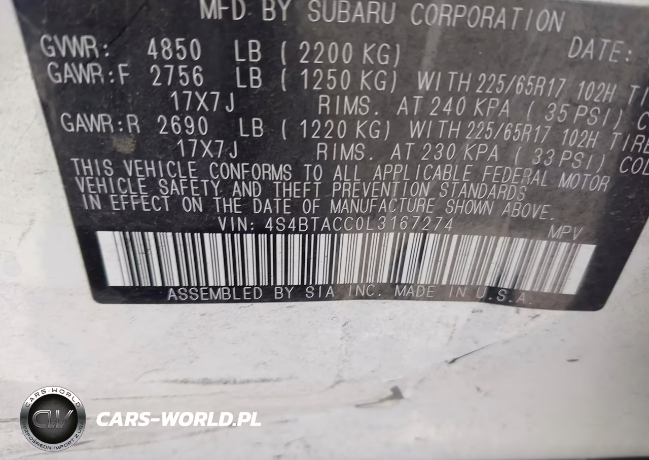 2020 Subaru Outback Premium VIN:4S4BTACC0L3167274 - 9