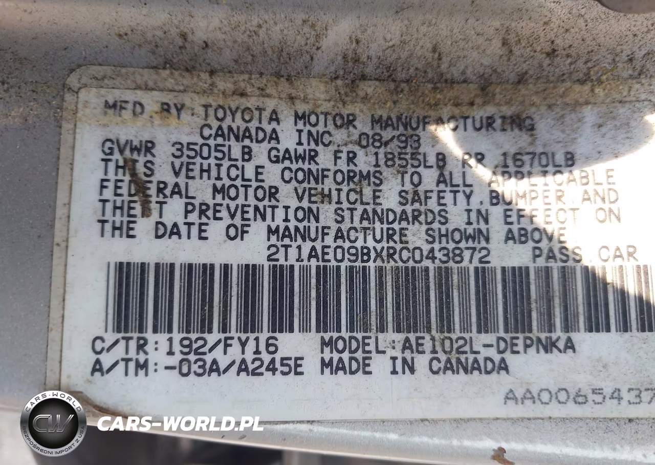 1994 Toyota Corolla Le-Dx VIN:2T1AE09BXRC043872 - 9