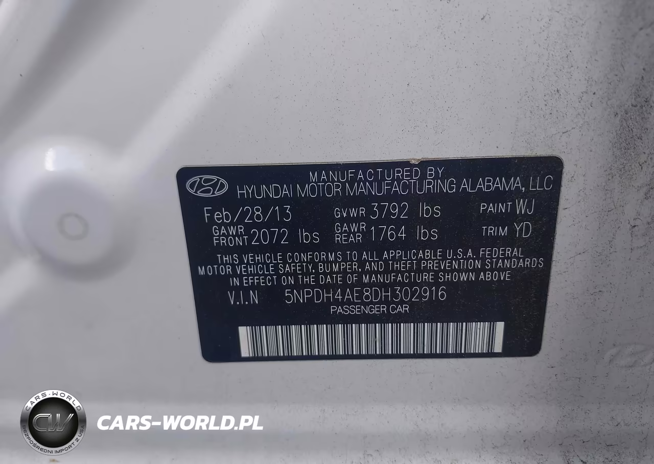 2013 Hyundai Elantra Gls VIN:5NPDH4AE8DH302916 - 9