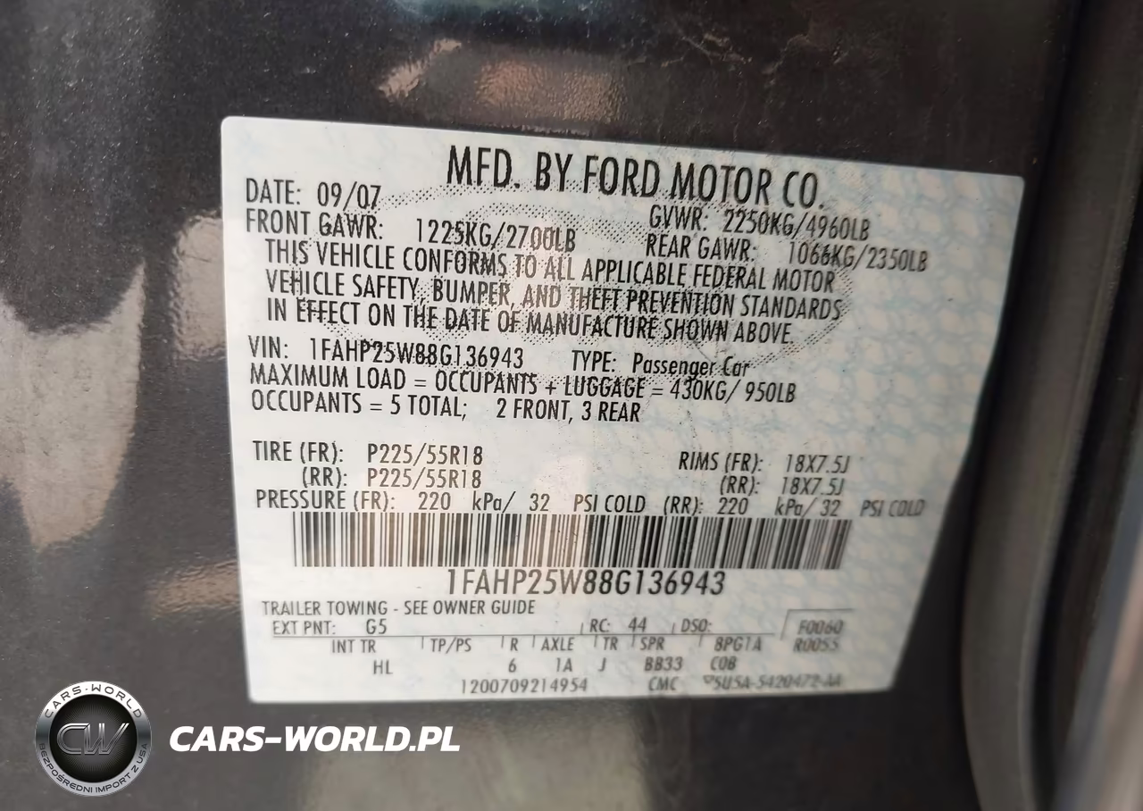 2008 Ford Taurus Limited VIN:1FAHP25W88G136943 - 9