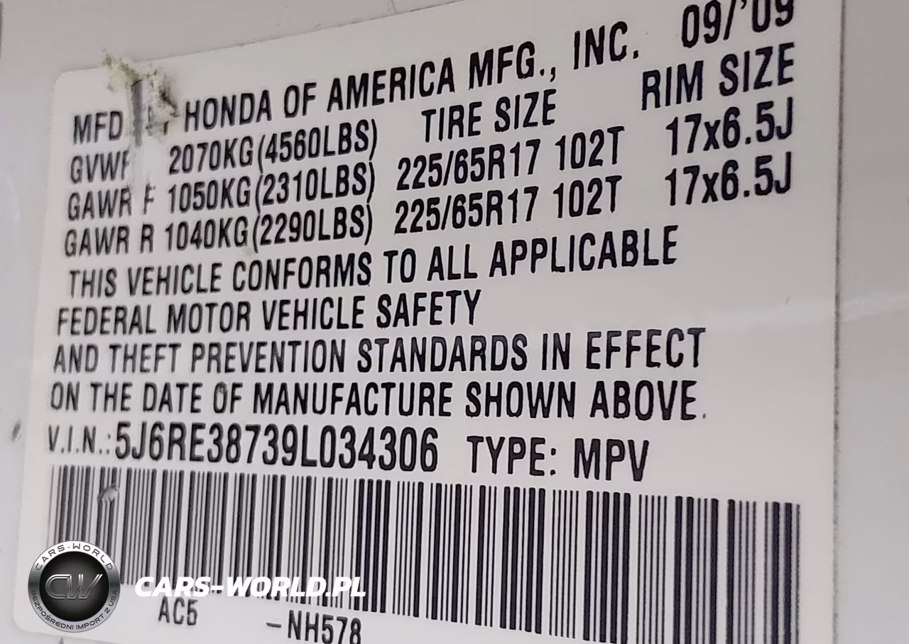 2009 Honda Cr-V Ex-L VIN:5J6RE38739L034306 - 9