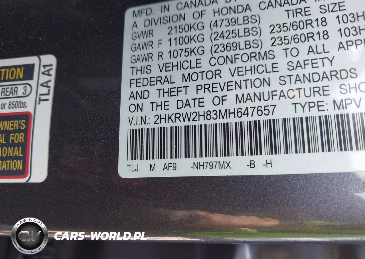 2021 Honda Cr-V Awd Ex-L VIN:2HKRW2H83MH647657 - 9