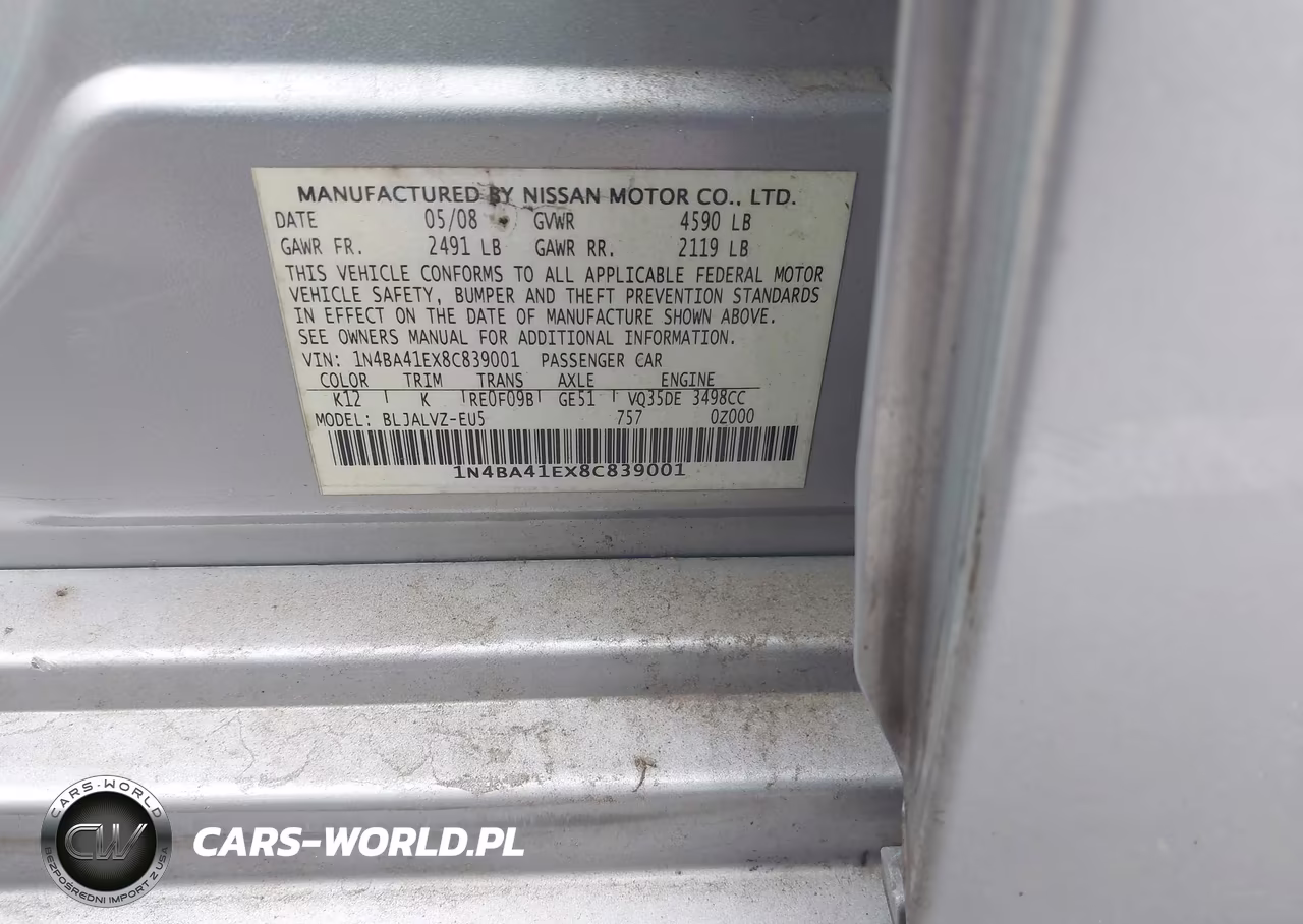 2008 Nissan Maxima 3.5 Se VIN:1N4BA41EX8C839001 - 9