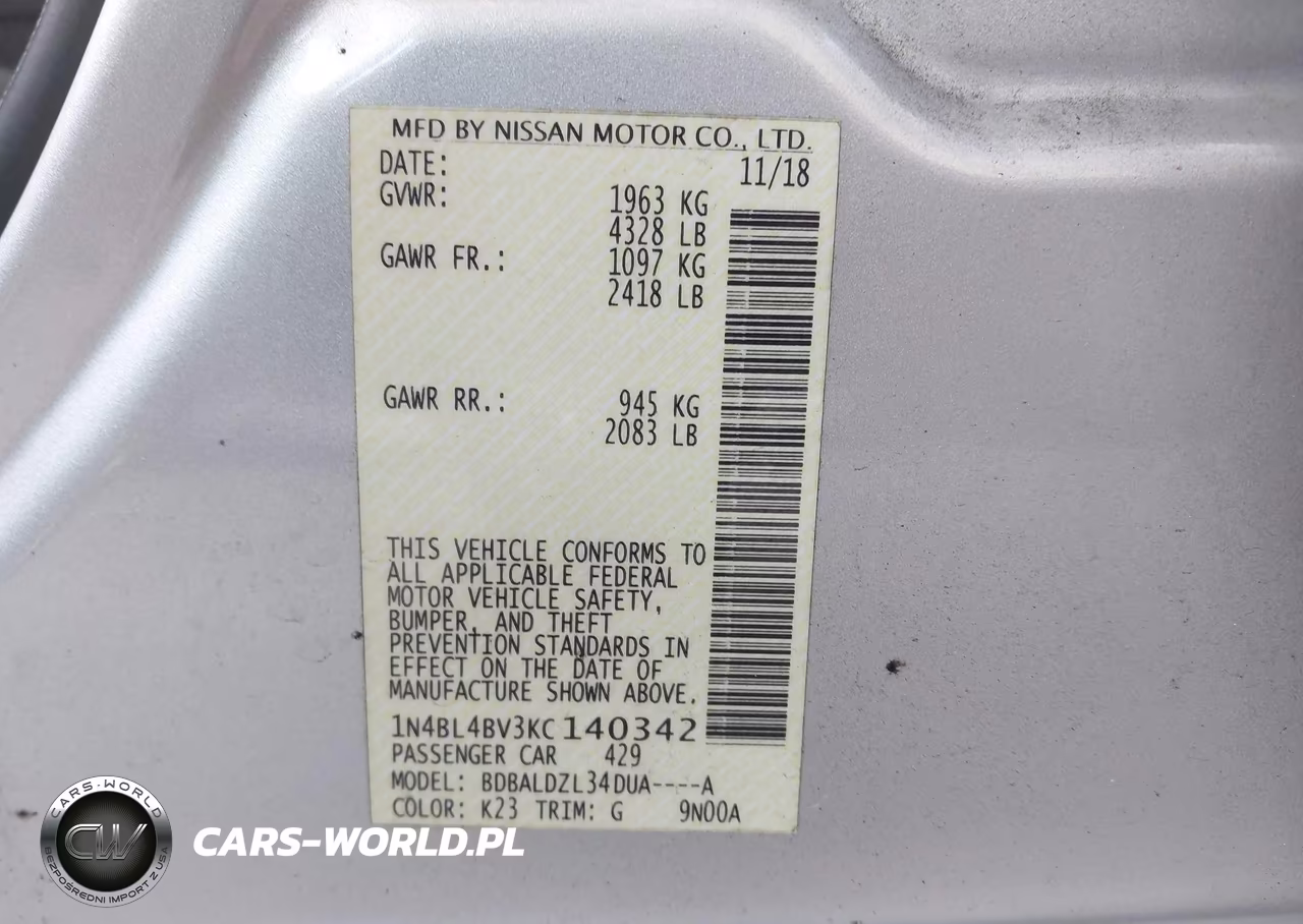 2019 Nissan Altima 2.5 S VIN:1N4BL4BV3KC140342 - 9