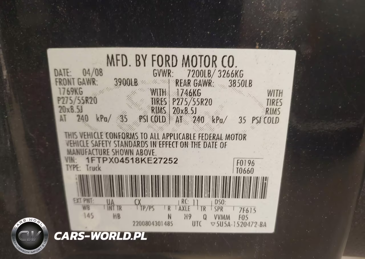 2008 Ford F-150 Fx4-Xlt VIN:1FTPX04518KE27252 - 9