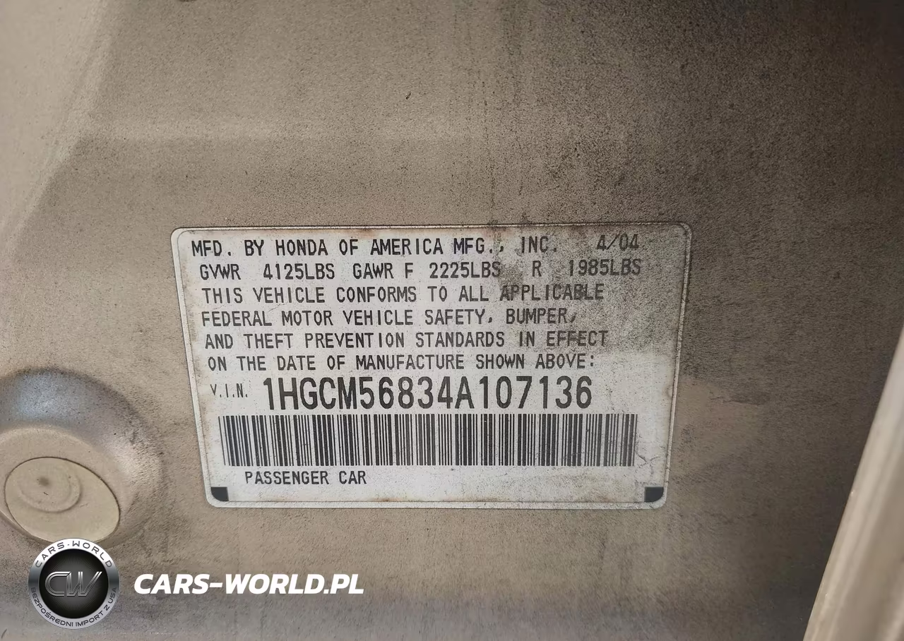 2004 Honda Accord 2.4 Ex VIN:1HGCM56834A107136 - 9