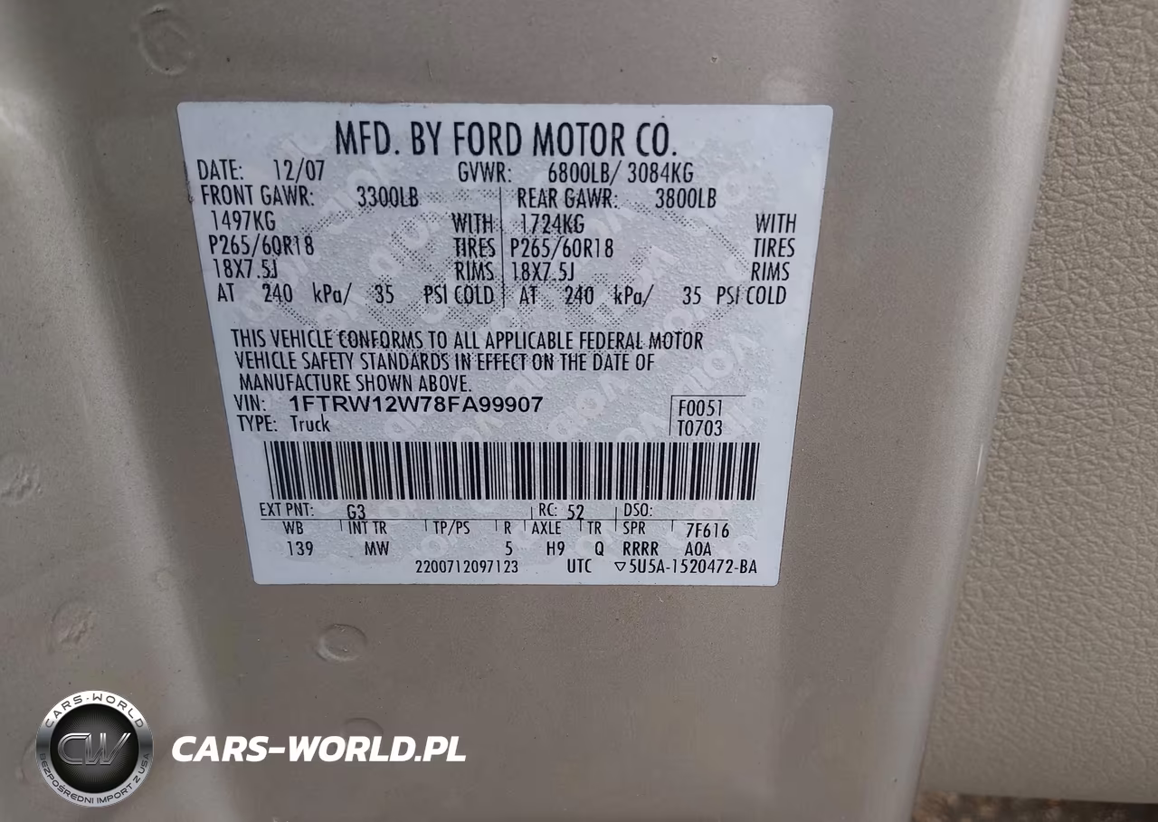 2008 Ford F-150 60Th Anniversary-Fx2-Xl-Xlt VIN:1FTRW12W78FA99907 - 9