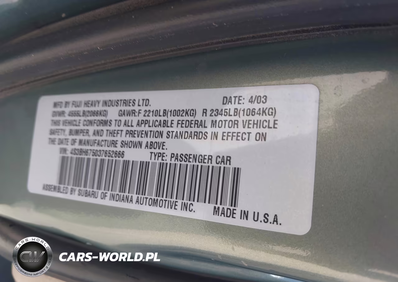 2003 Subaru Outback VIN:4S3BH675037652666 - 9
